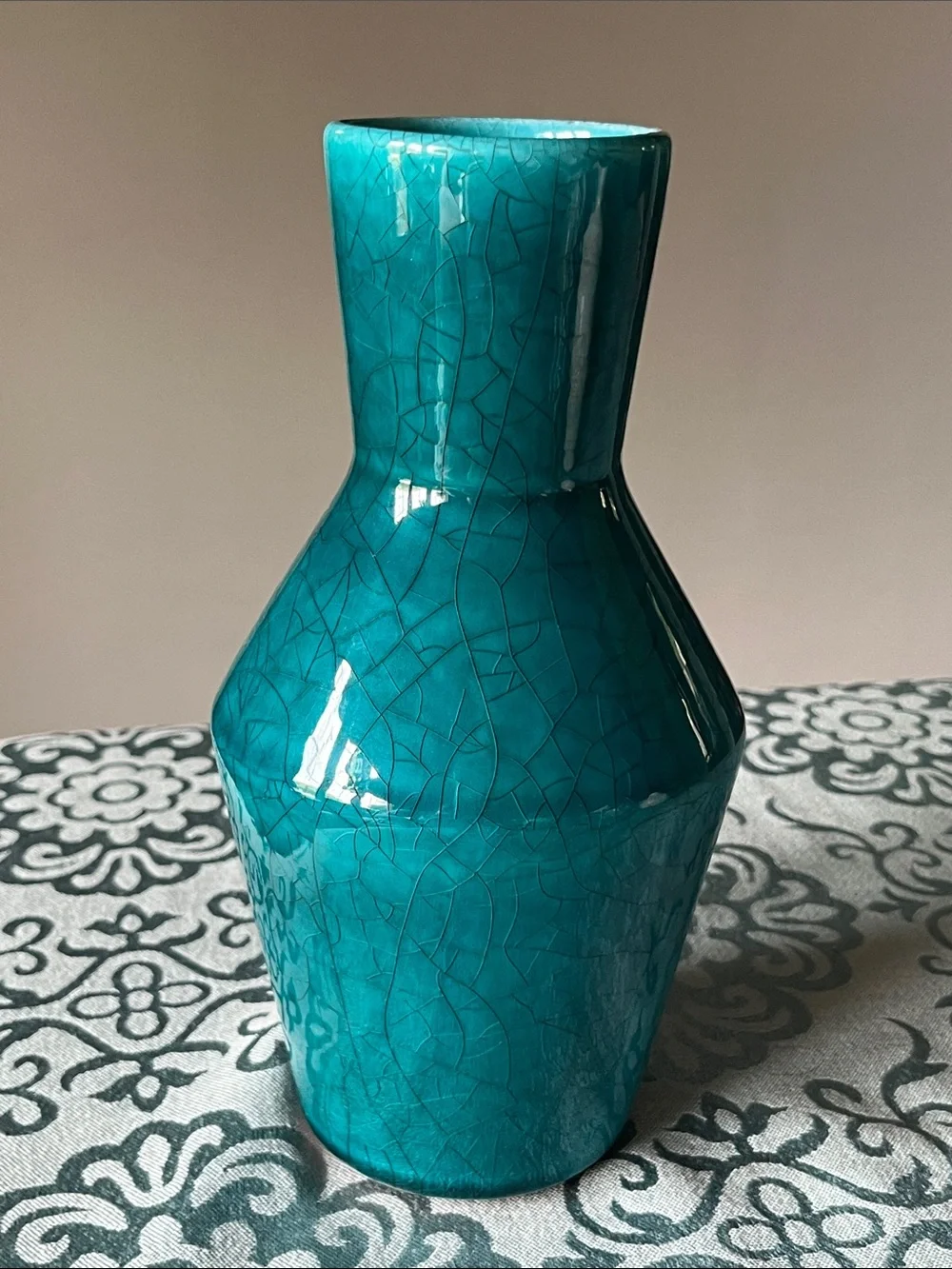 Crate&Barrel Mirea Teal vase with Gloss Crackle glazing NWT